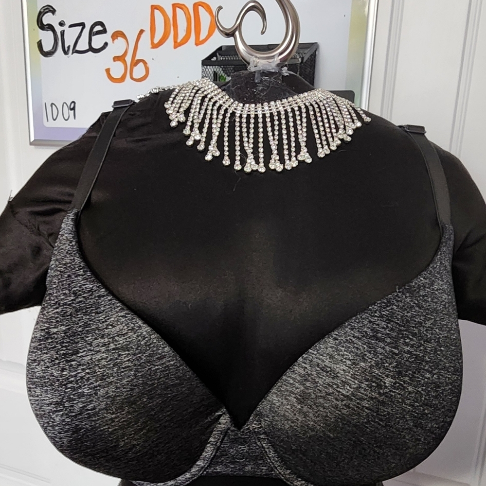 Black and Gray Bra with Rhinestone Detail